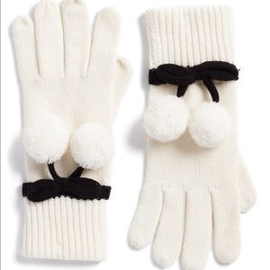 NWT Kate Spade bow pom gloves cream/black